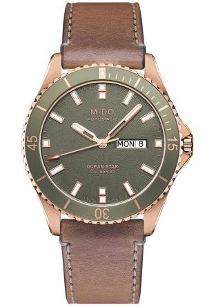 For the green dial and brown leather strap, this fake Mido watch directly shows the charm of vintage design style.